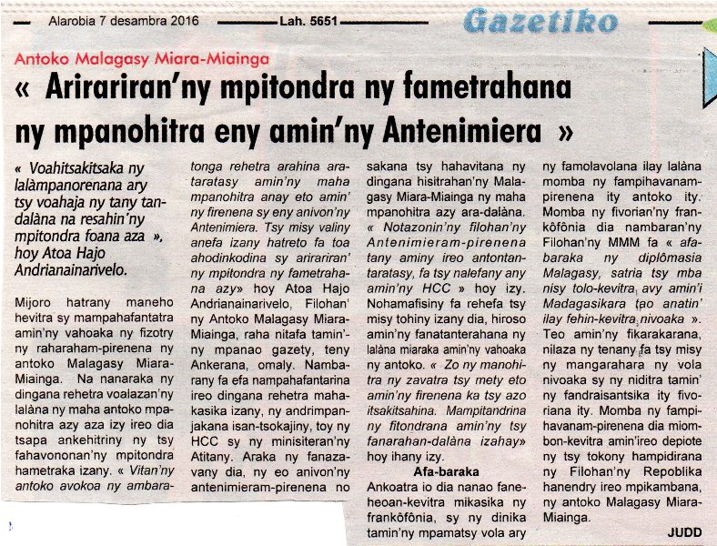 Antoko MMM : "Arirariran'ny mpitondra ny fametrahana ny mpanohitra eny amin'ny Antanimiera"