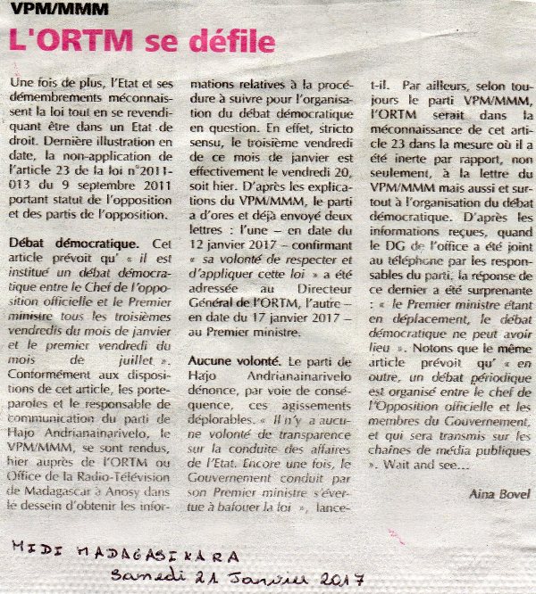 VPM/MMM : L'ORTM se défile