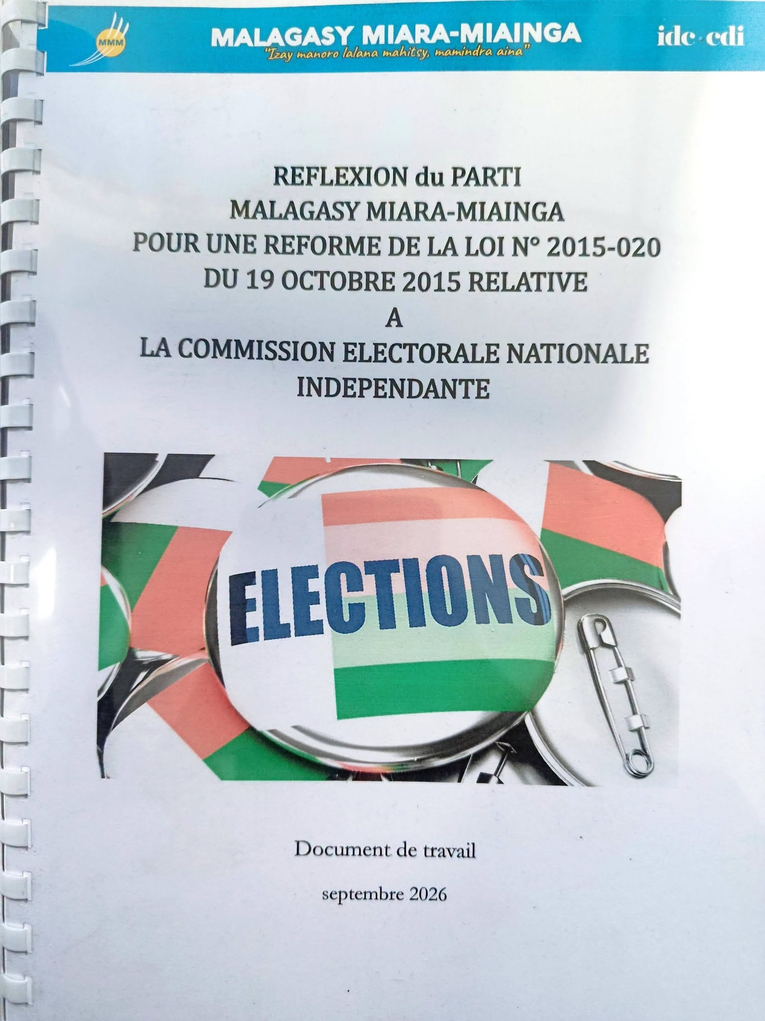 Contribution du parti Malagasy Miara-Miainga à la réforme de la loi n° 2015-020 relative à la CENI à Madagascar